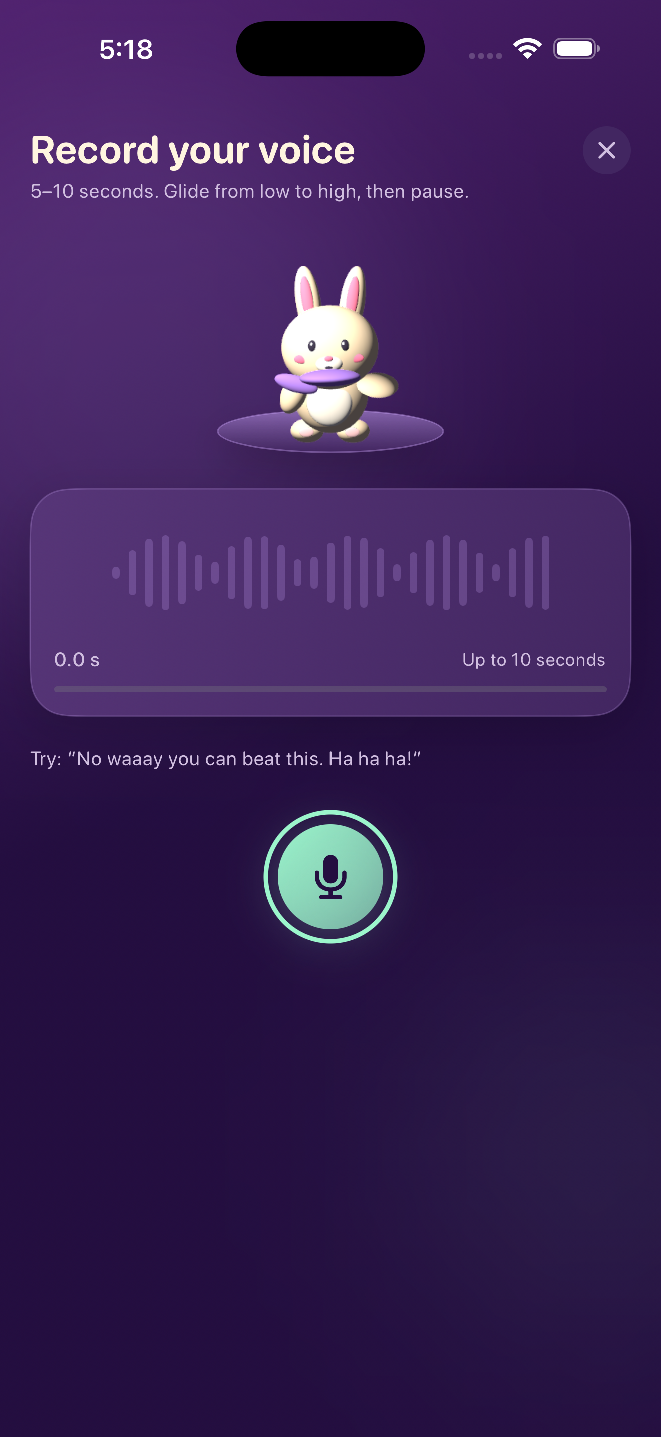 Recording screen with bunny and audio waveform